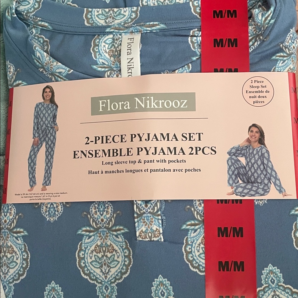 NWT Flora Nikrooz Blue Paisley 2-Piece Pajama Set M